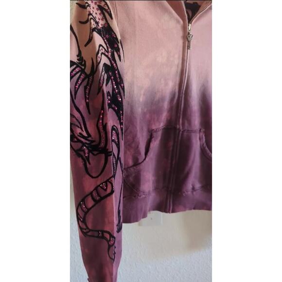 Key Closet Jacket Womens Med Hearts Studded Y2K Hoodie Tattoo Asian Tiger A115 - Picture 5 of 8